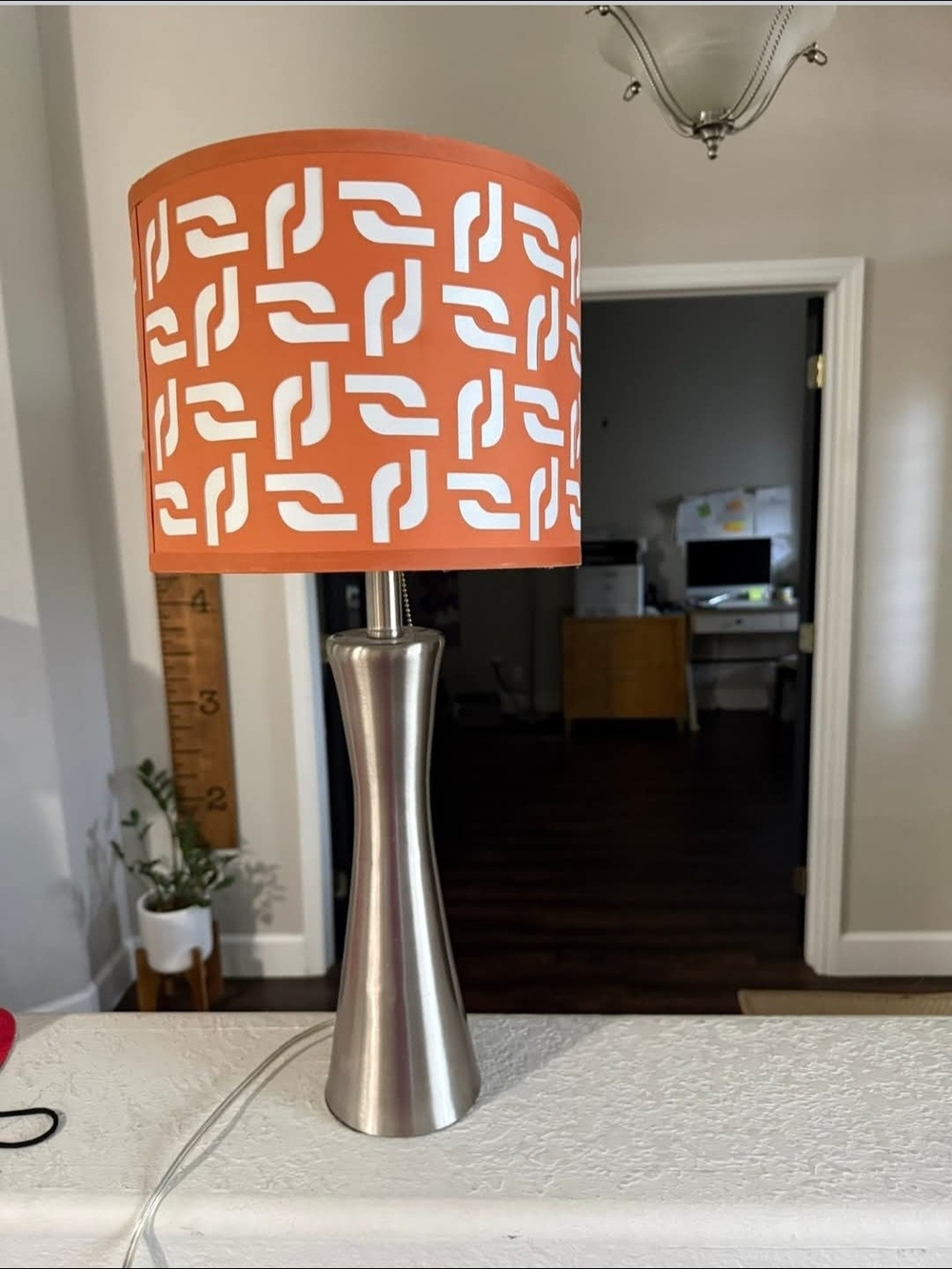 Modern Orange Patterned Table Lamp with Silver Base